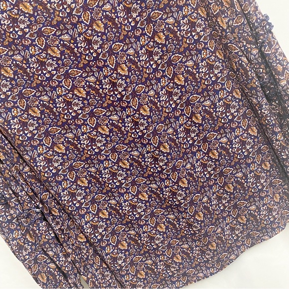 Bobeau Navy & Brown Boho Ditsy Floral V-neck Tassel Blouse - Picture 6 of 9